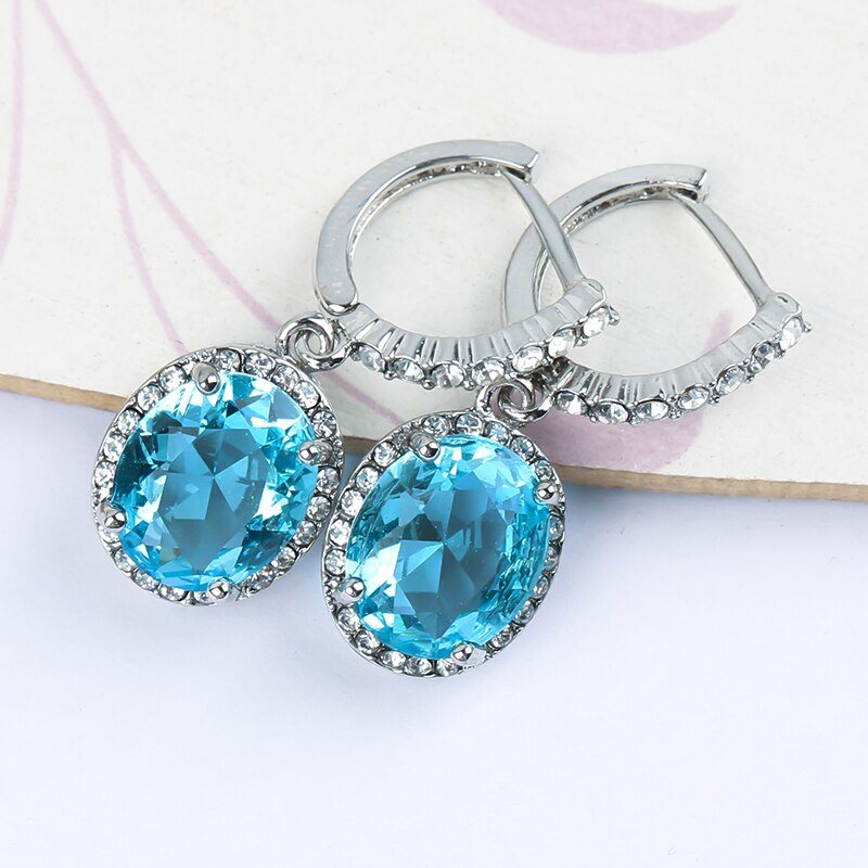 Trendy Blue Zircon Oval Drop Earrings for Women – Luxury Rhinestone Jewelry – Engagement Earrings – 2021 New Arrival (Z4K567)