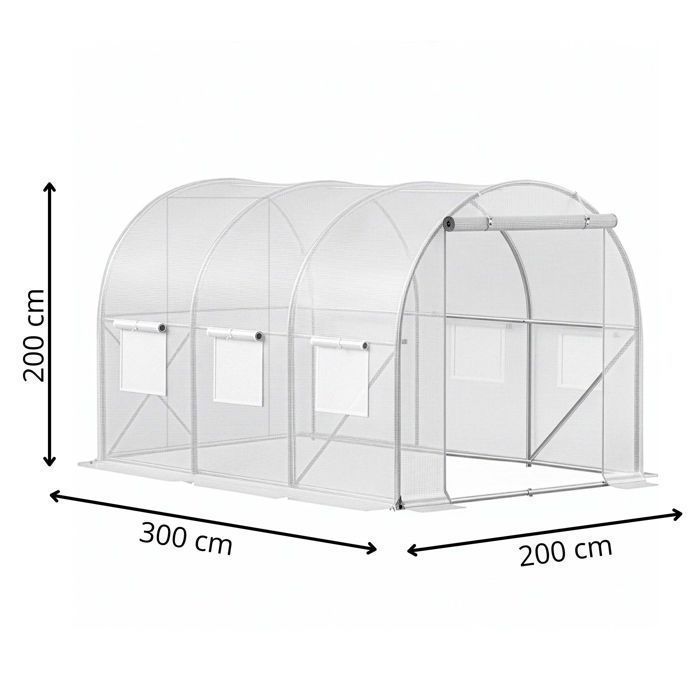 Serre tunnel - SPRINGOS - 200×300×200 cm - PE 140 g/m² UV-4 - Structure métal galvanisé - Fenêtres & portes zippées