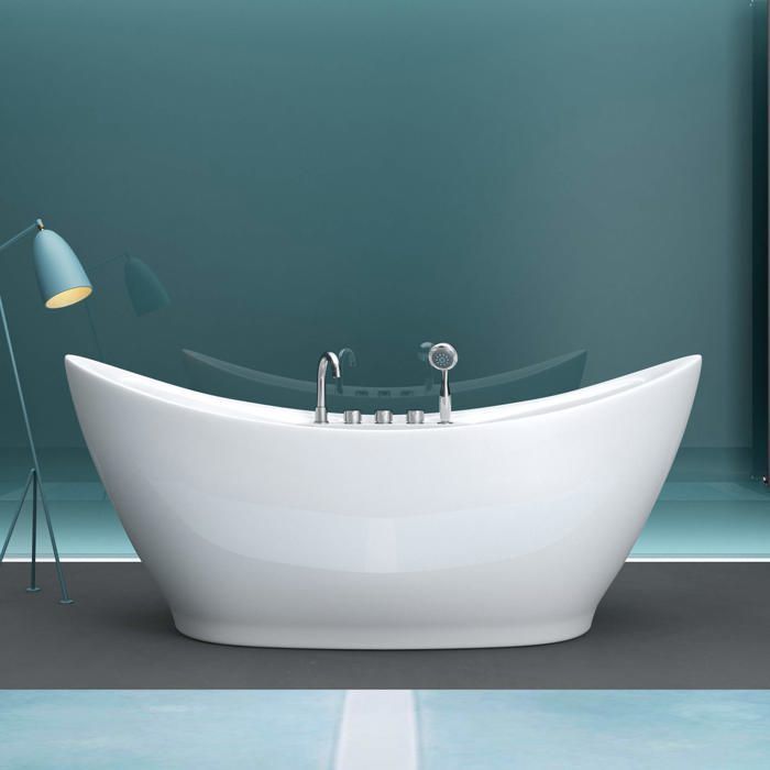 Banheira oval autoportante em acrílico branco, 180x80x80cm - MAI & MAI - Torneira e ladrão incluídos