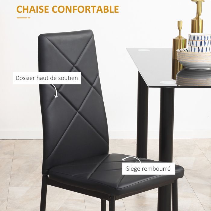 Juego de mesa de comedor - HOMCOM - Juego de muebles de cocina y comedor de 5 piezas con tablero de vidrio templado - acero - negro