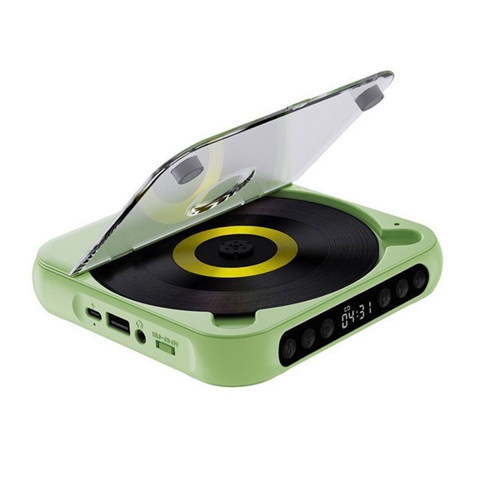 Lecteur CD Portable Bluetooth Ultra Fin - Lecteur CD/USB Rechargeable 2000mAh - Hi-Fi avec Haut-Parleur - Vert clair