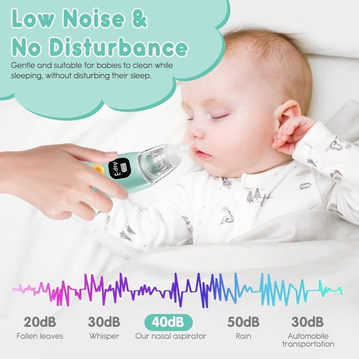 Aspirador nasal eléctrico para bebés - Recargable, automático, 3 velocidades - Música y luz