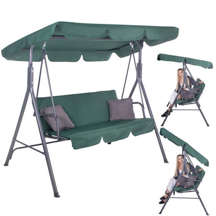 Altalena da giardino Springos Luna - 3 posti - Tettuccio regolabile - Comfort ottimale