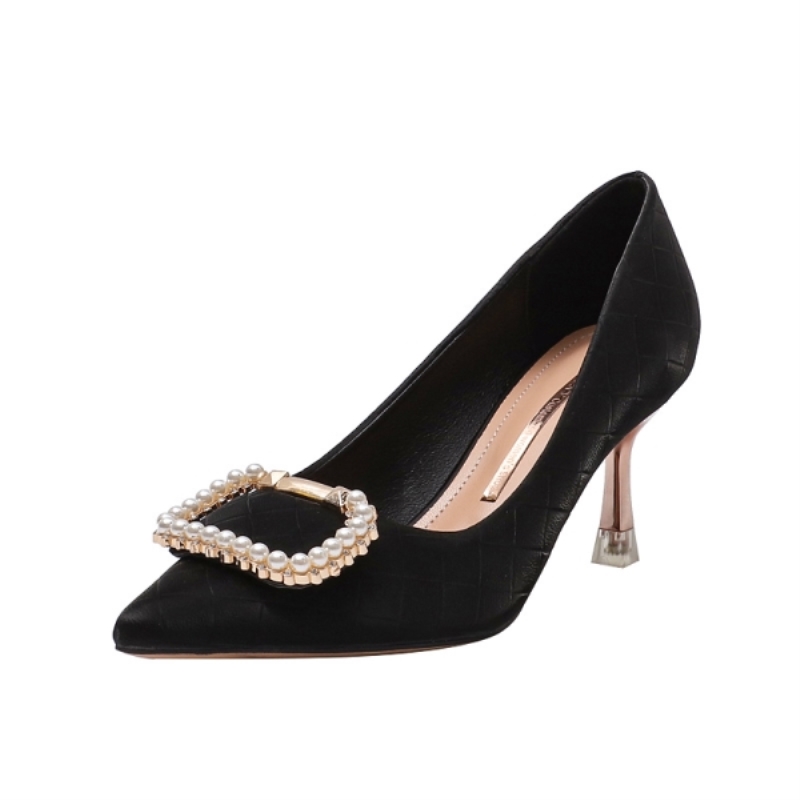 Escarpins à talons aiguilles à boucle carrée, style européen et américain, ornés de strass et bout pointu, pour femme, automne