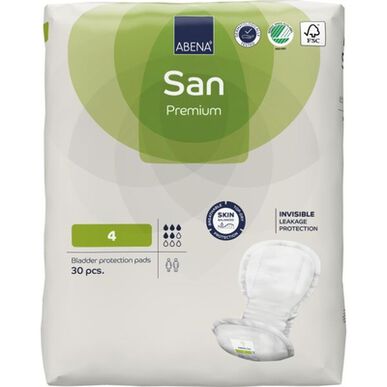 Abena San Premium näkymätön vuotosuoja 4 inkontinenssisidosta, anatominen muoto, 30 kpl.