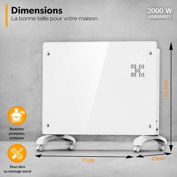 2000W Electric Radiator with Thermostat, Portable and Economical Convector Heater, Inertia Electric Heating