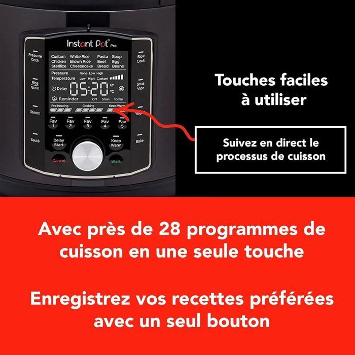 Cuiseur Électrique Multifonctionnel Instant Pot Pro 10-En-1 - 1200 W - Noir - 5,7 L