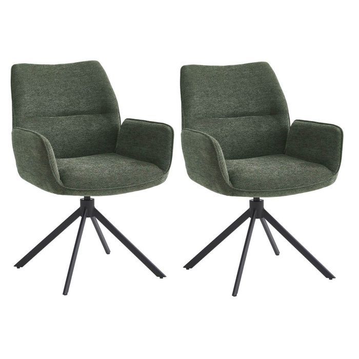 CARLOTTA - Lot de 2 Fauteuils de table Pivotants Tissu Coloris Vert