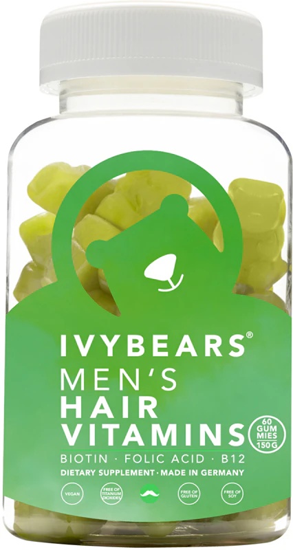 Ivy Bears vīriešu matu uztura bagātinātājs gumijas lācīšu veidā matu stiprināšanai