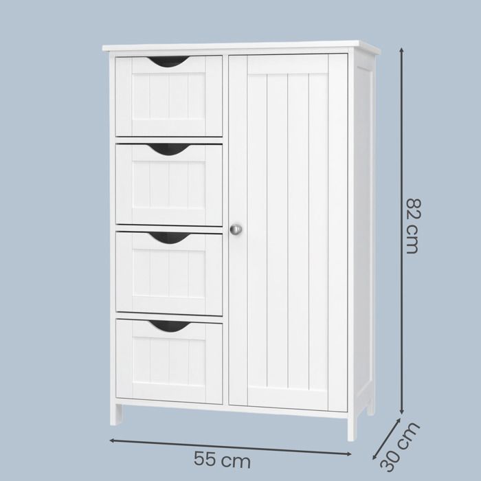 Bathroom Storage Cabinet, Space Saving, Chest of Drawers, with 4 Drawers, Cabinet with Door, Adjustable Shelf, Cloud White