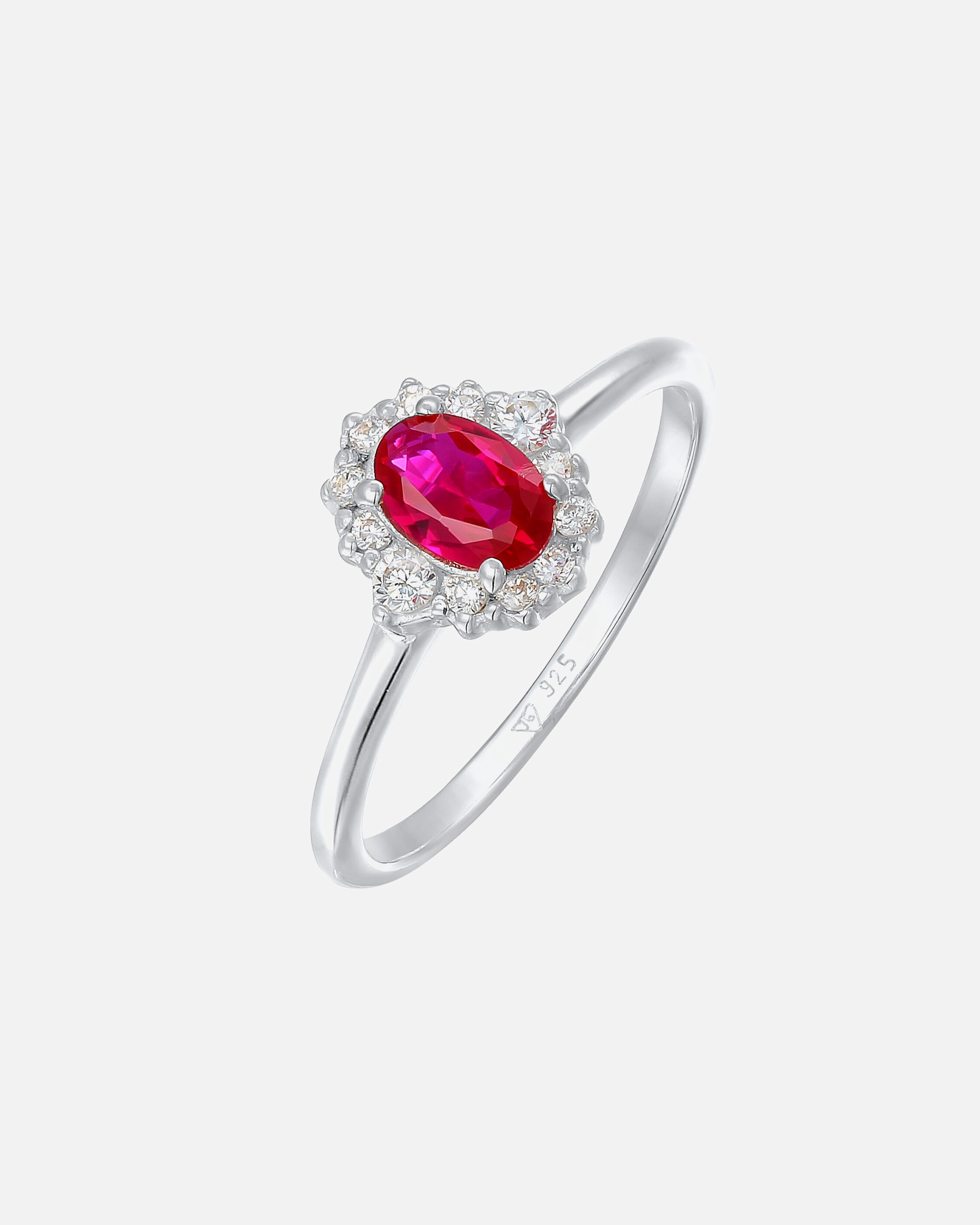 Elli Femmes Cocktail Ovale Elegant avec rubis synth. et zirconium en argent sterling 925