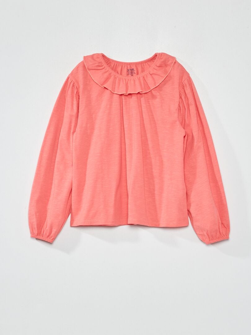 Camiseta com gola franzida - Rosa