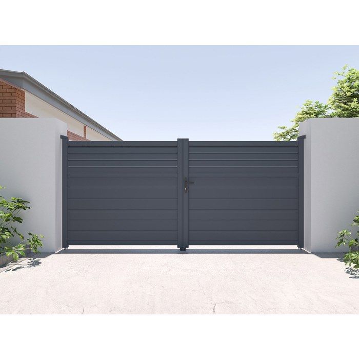 Puerta batiente eléctrica, lamas de aluminio, 305 x 166 cm, antracita - VIAZO