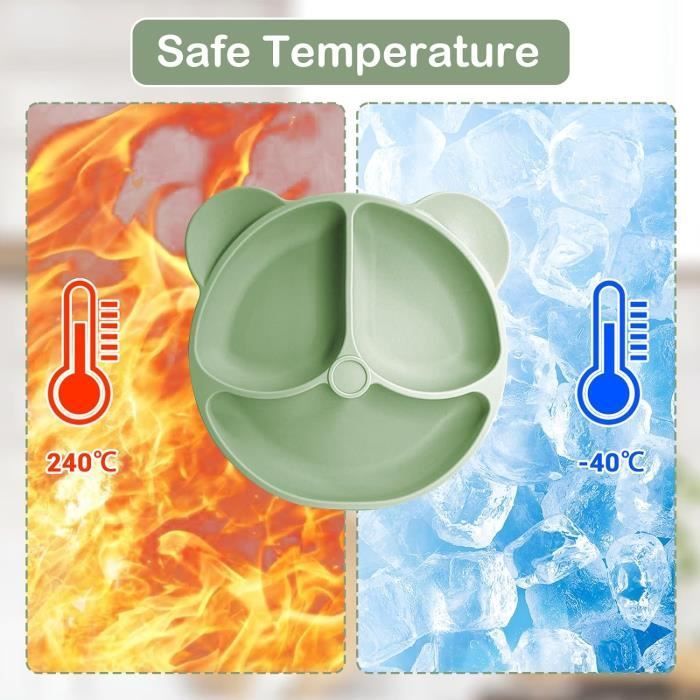 Coffret Repas Bebe 8 pcs,Vaisselle Antidérapante Bébé Set Silicone avec Ventouse Assiette Bol Fourche Cuillère Bavoir et Tasse,Beige