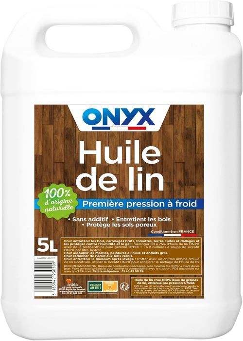 Huile de Lin pour Bois-100% Graines de Lin-Protection,Rénovation et Entretien Bois Extérieurs et Sols Poreux-Fabrication -5L
