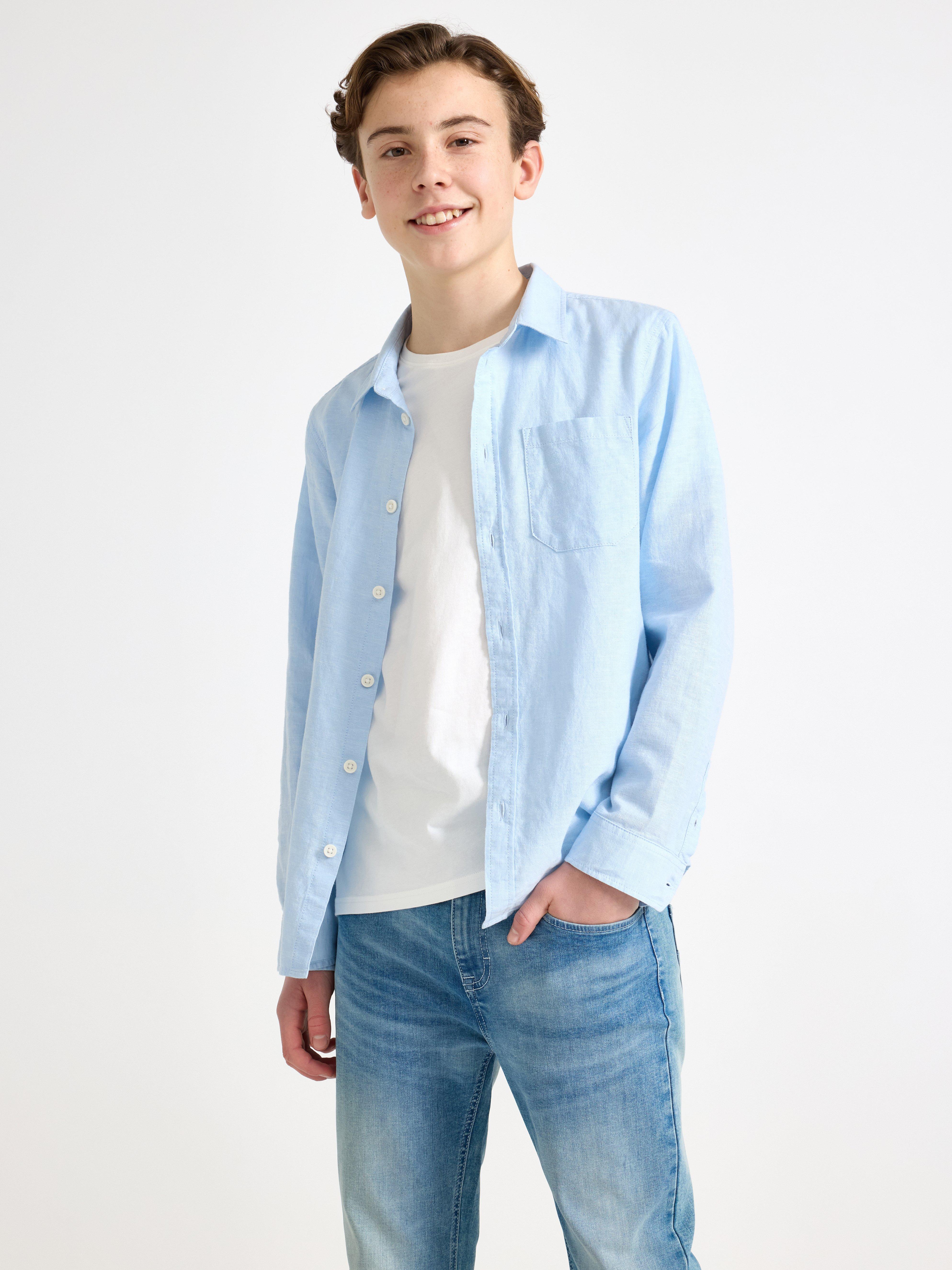 Camisa em mistura de linho azul claro