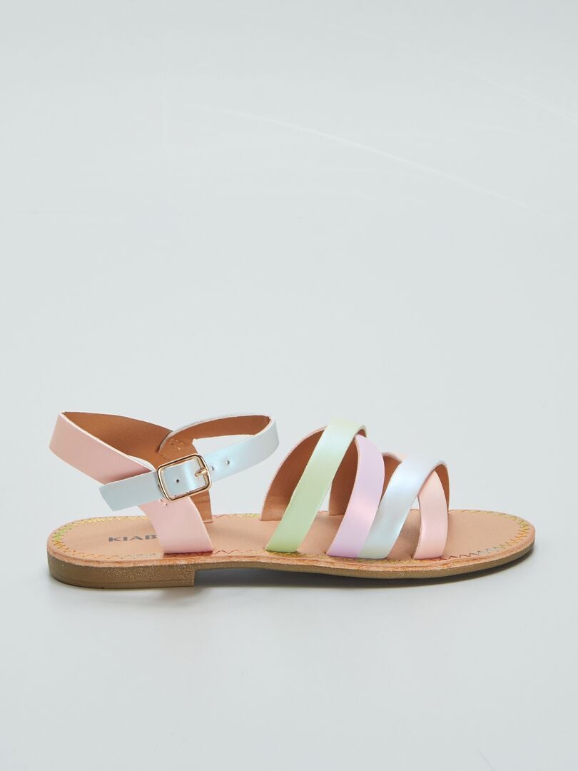 Sandalen met veelkleurige bandjes - ROZE
