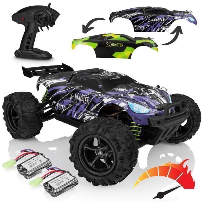 RC Voiture télécommandée - OVERMAX - X-Monster 3.0 - 30 km/h - Échelle 1:18 - 4x4 - Vert/Violet