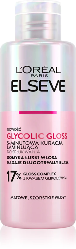 Máscara capilar L'Oréal Paris Elseve Glycolic Gloss que suaviza e regenera os cabelos danificados.