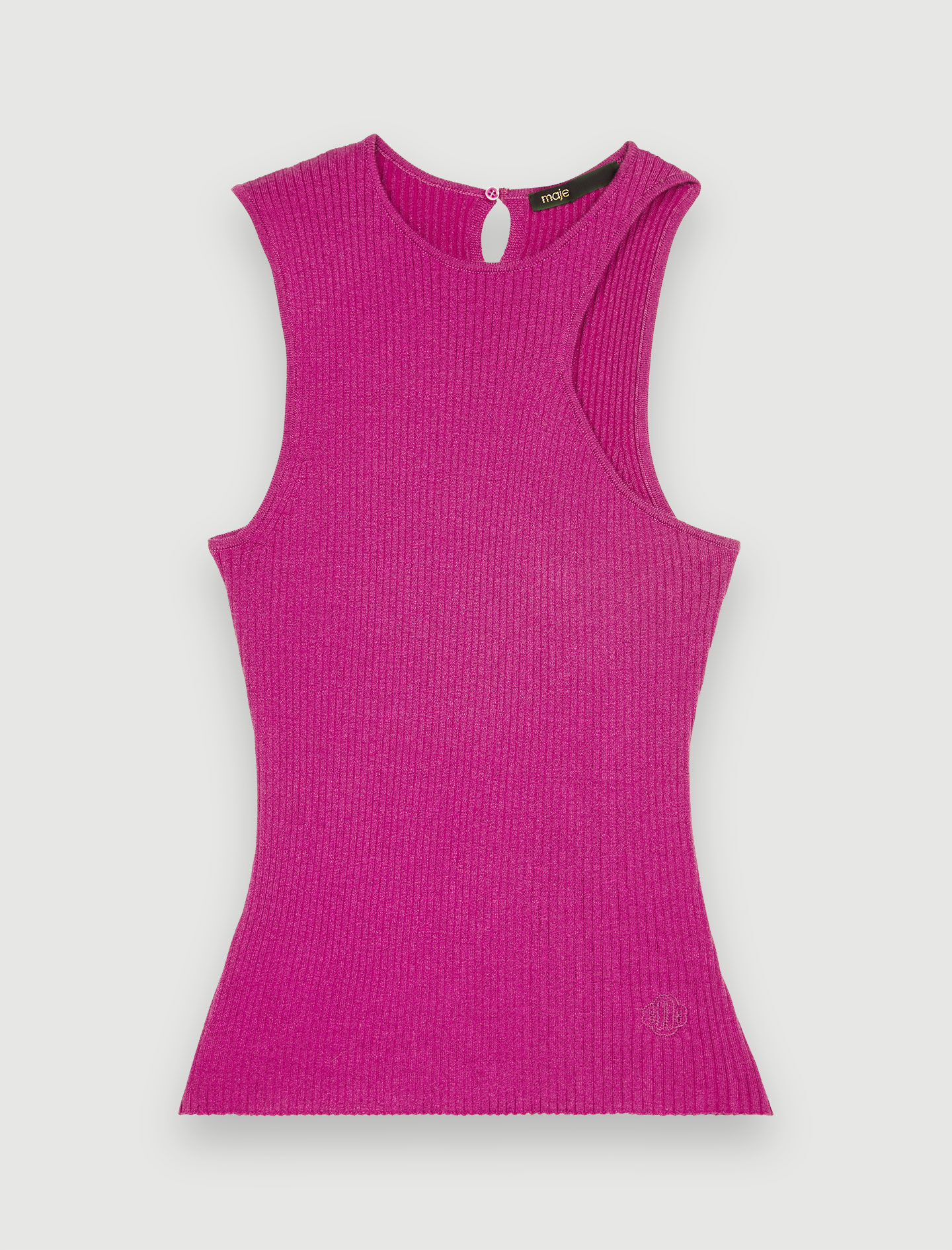 Top tricotat asimetric fără mâneci - Fuchsia