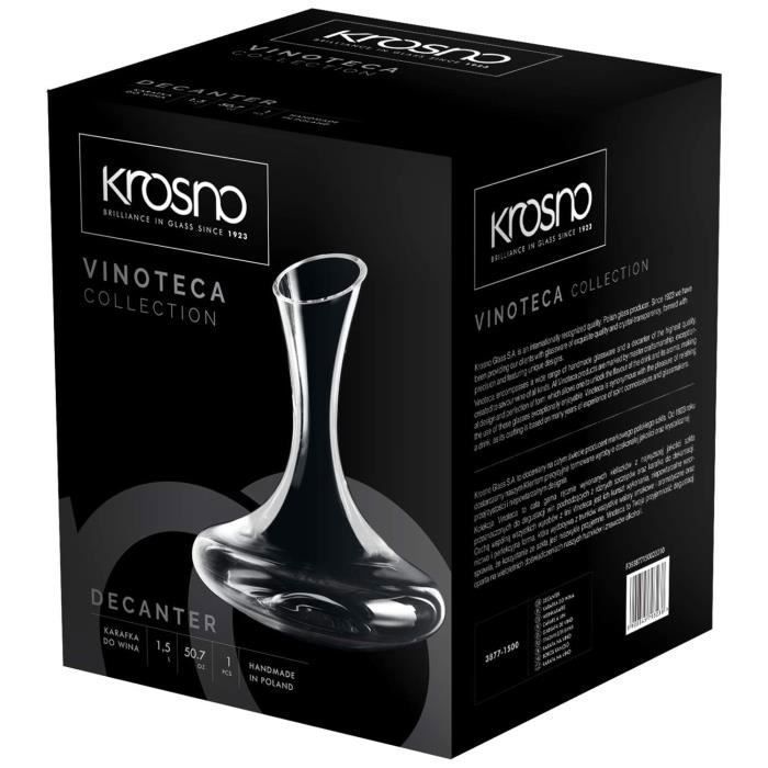 Krosno Carafe à Vin Verre en Cristal - Décanter - 1500 ml - Collection Avant-Garde - Cadeau Homme - Lavable au Lave-Vaisselle