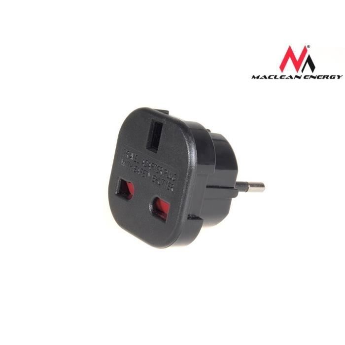 Adaptador de viaje - MACLEAN - MCE72 - Enchufes del Reino Unido a la UE - 10/16A - 240V - Negro