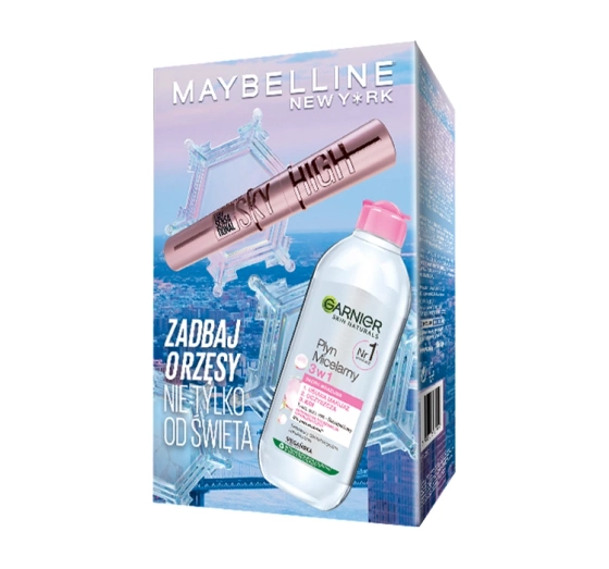 Maybelline zestaw prezentowy tusz do rzęs Sky High   płyn micelarny Garnier