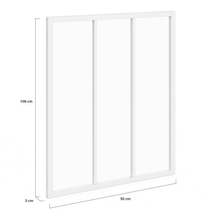IDMARKET Workshop-style glass partition with 3 panes of glass, W. 93 x H. 108 cm, in white metal and tempered glass