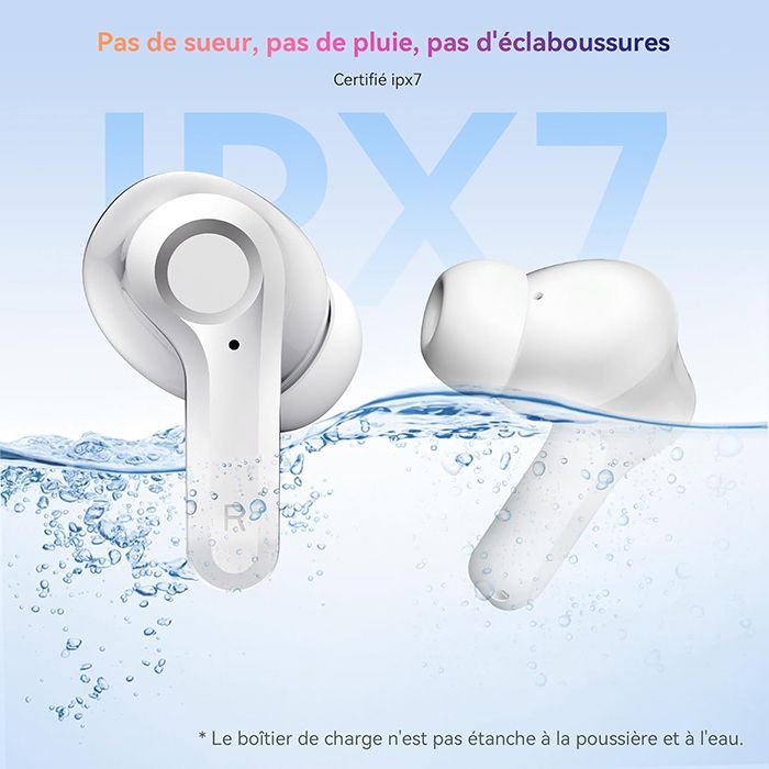OSCAL HiBuds 6 — Écouteurs sans fil Bluetooth 5.3 IPX7, 30h autonomie, 400mAh, intra-auriculaires blancs