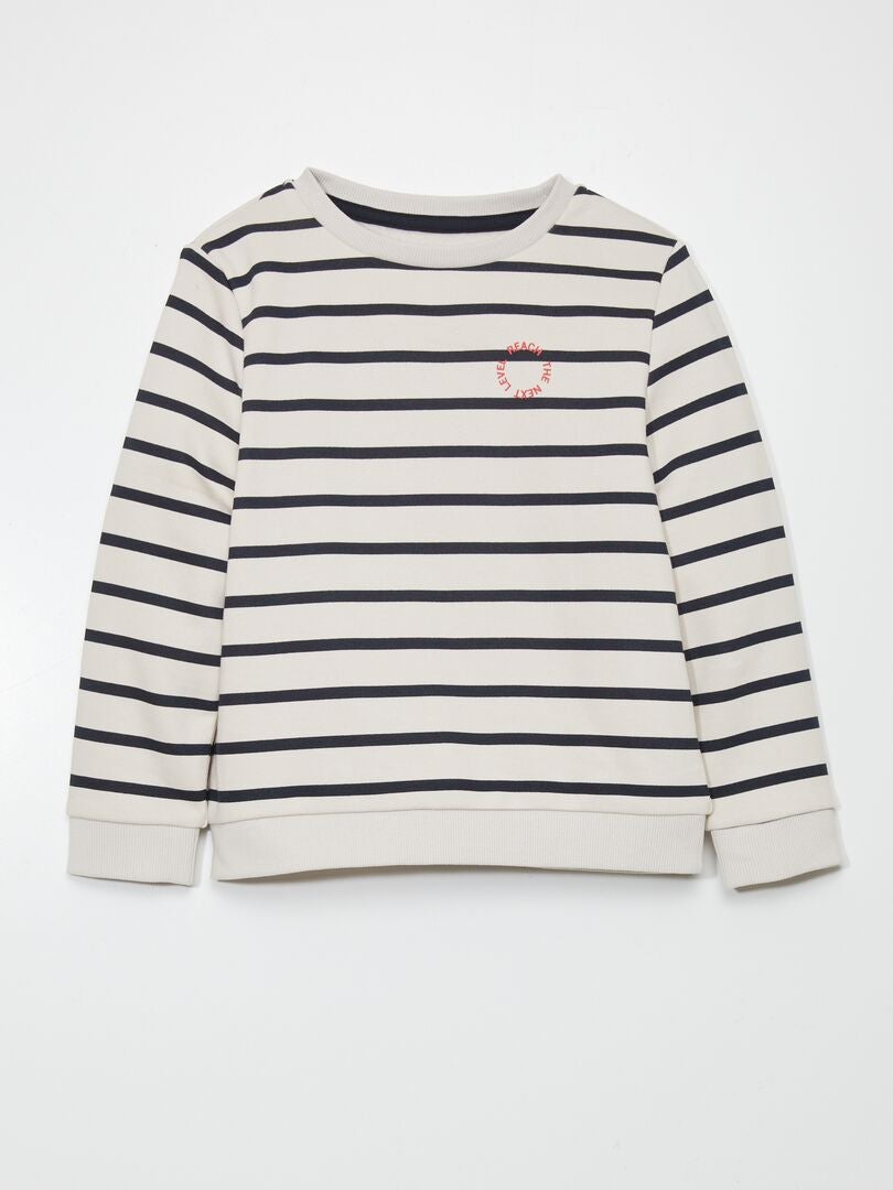 Sudadera de forro polar a rayas anchas - BEIGE