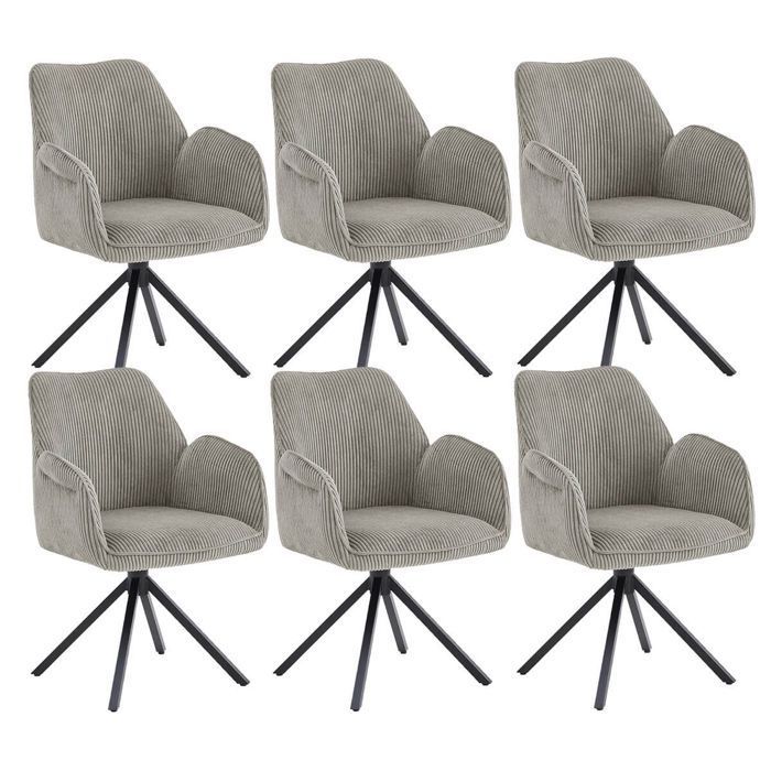 DELIA - Juego de 6 sillas de comedor giratorias en tela de pana beige