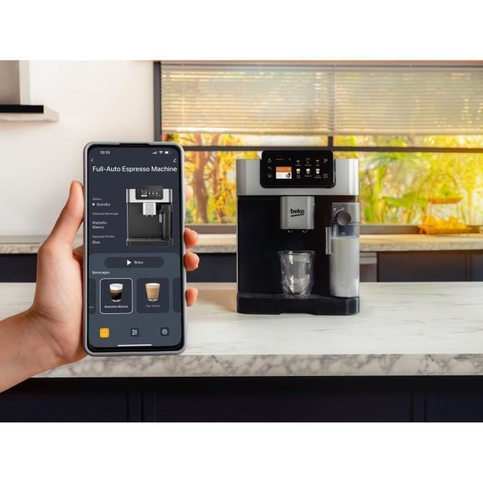 Cafetera con molinillo - BEKO - CEG7348X - 1350 W - 250 g de granos - Negro/Plata