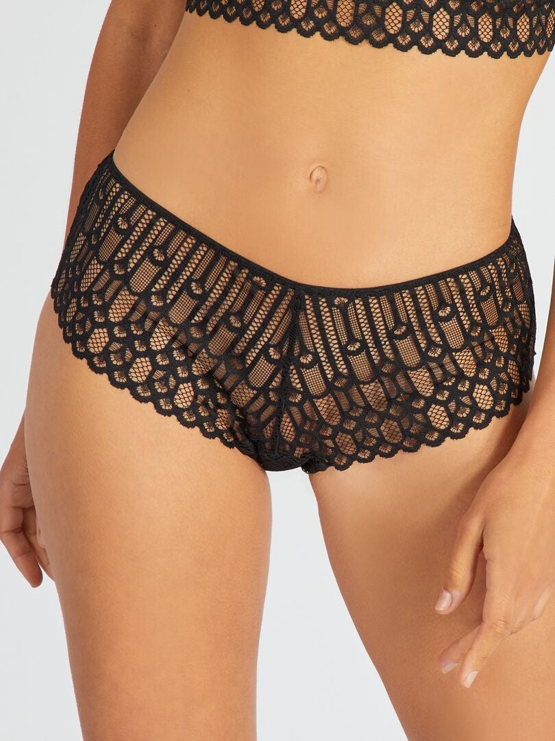 Culottes de encaje con detalles de pedrería - negro