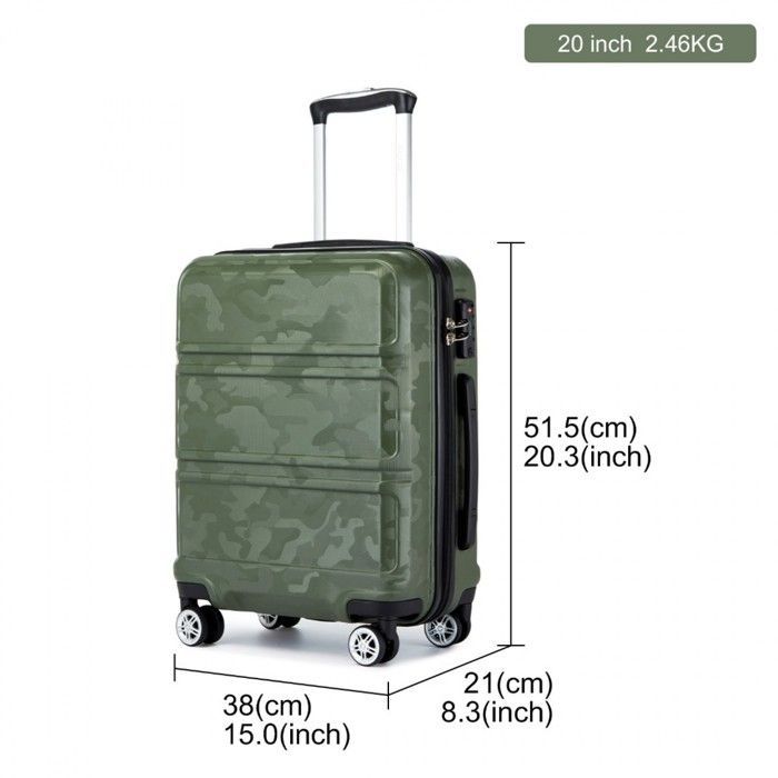 Maleta de viaje Kono de 51,5 x 21 x 38 cm, rígida, con ruedas, fabricada en ABS + PC, 4 ruedas y cerradura TSA para cabina, color verde marino.