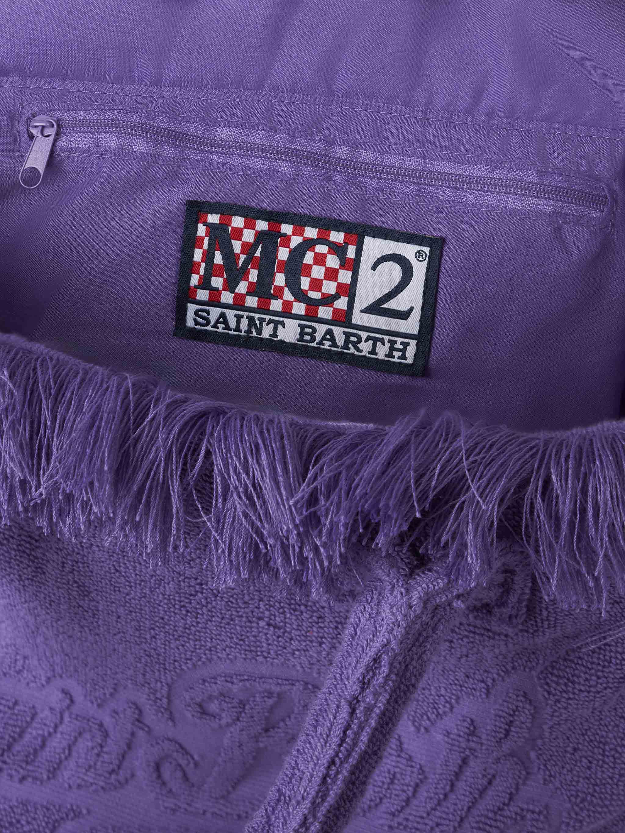 Colette paarse badstof handtas | Met franjes | Logo in reliëf | Binnenvak met klep en metalen ritssluiting | 100% katoen | MC2 Saint Barth