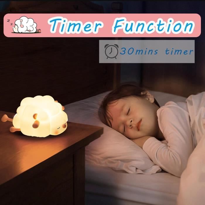 Lámpara de noche recargable para niños, lámpara de noche para bebés, lámpara de mesita de noche de silicona con forma de oveja y 3 niveles de luz, luz nocturna táctil.