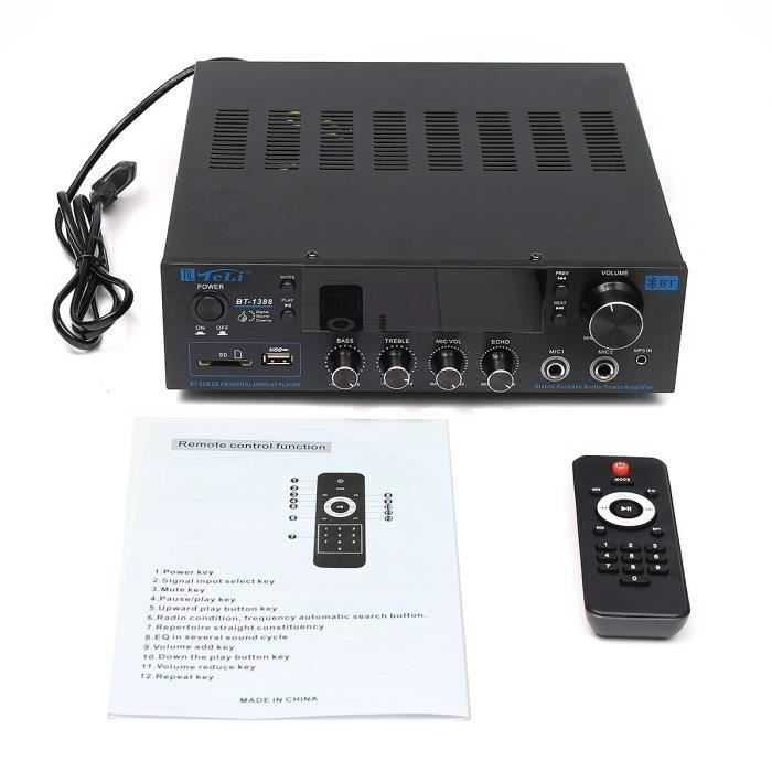 Amplificatore stereo, amplificatore audio HiFi; 400 W RMS, Bluetooth 2.0 per la riproduzione musicale wireless • USB; Nero