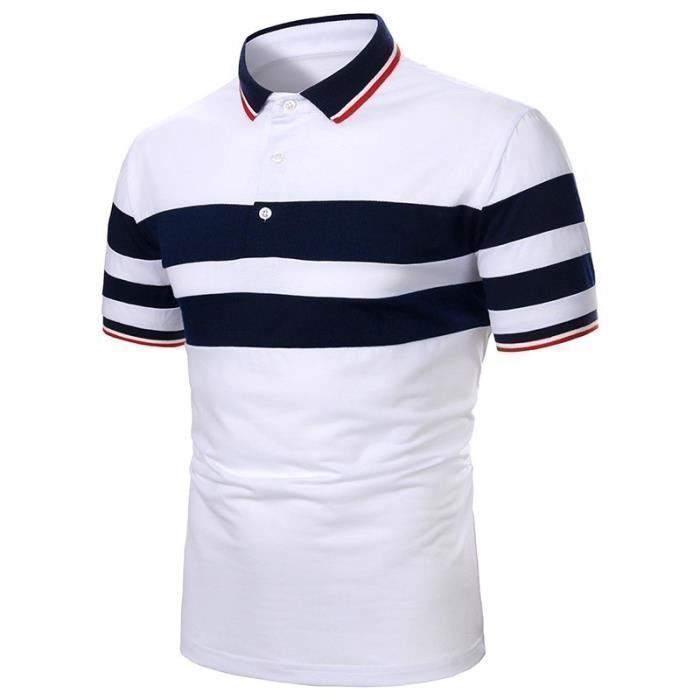 Polo para hombre, polo ligero informal de 3 botones con cuello, manga corta, corte ajustado para golf y tenis - Blanco