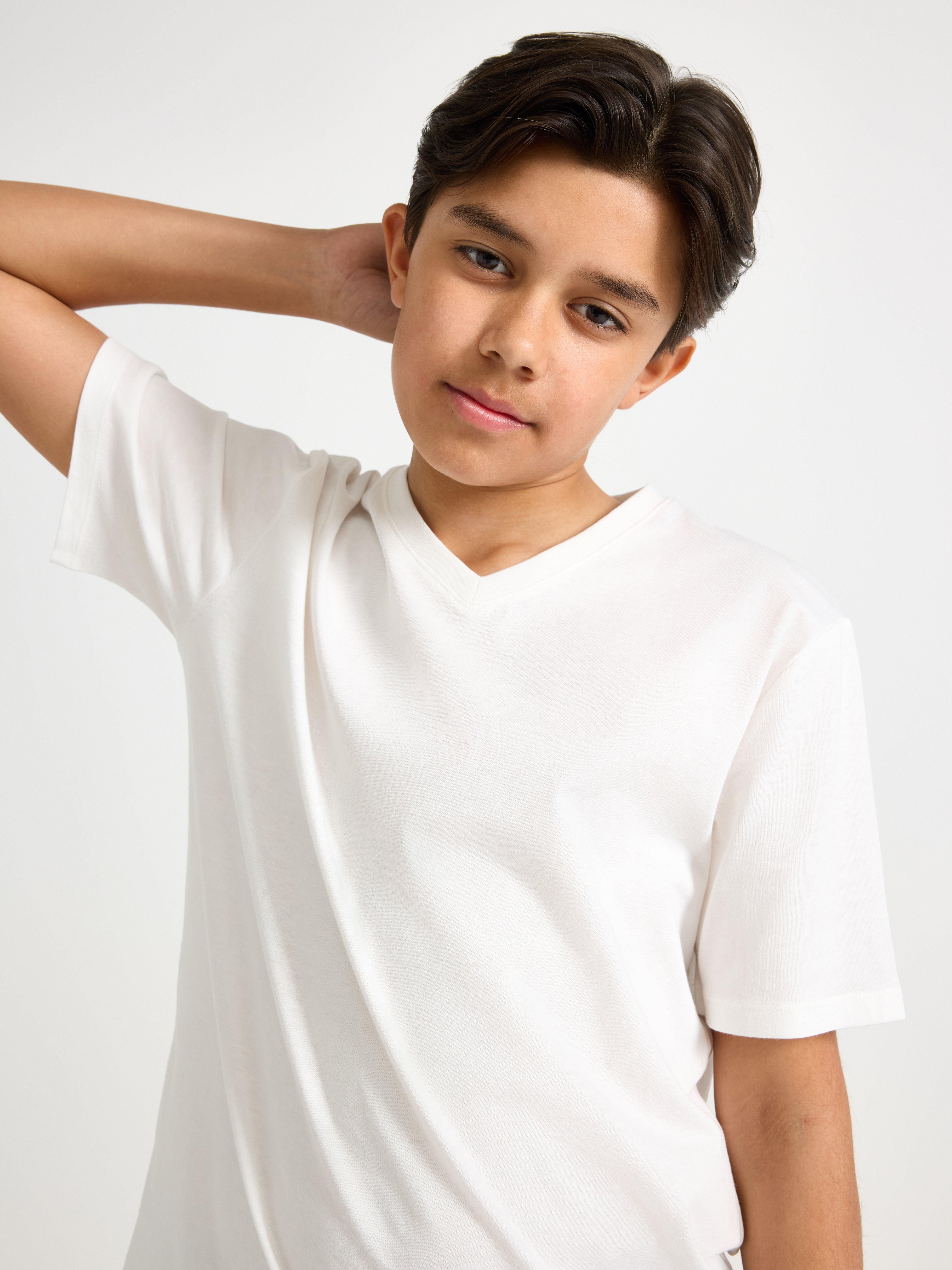 Tricou cu decolteu în V Off White