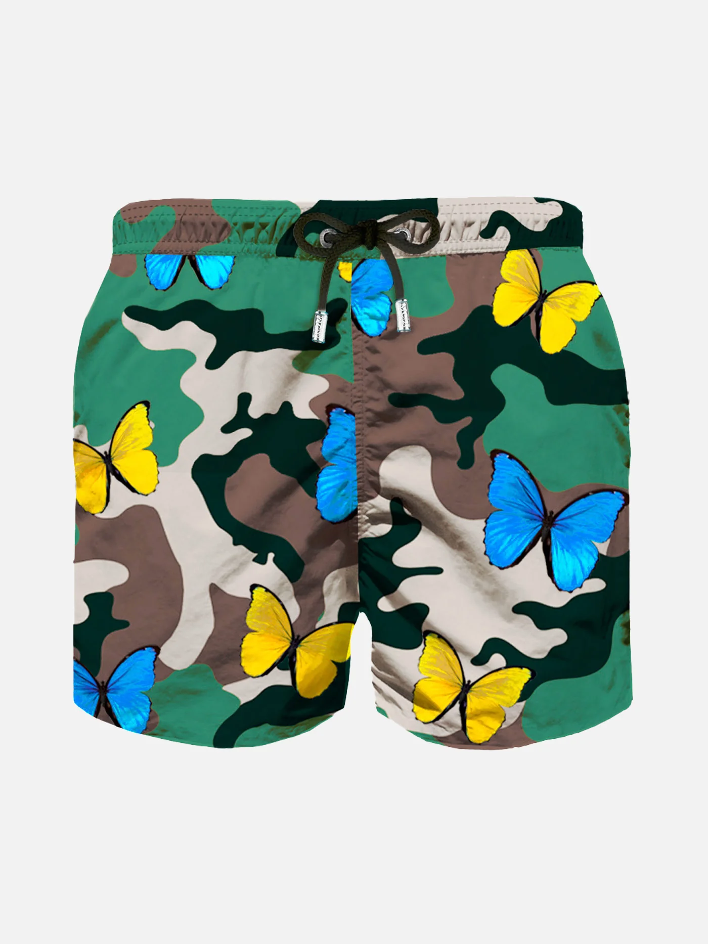 Costume da bagno leggero da bambino con stampa farfalle e fondo camouf