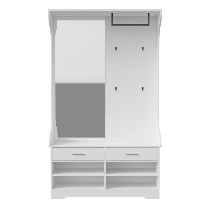 Entryway Locker - Multifunctional - Integrated Mirror - 4 Hooks - Shoe Compartment