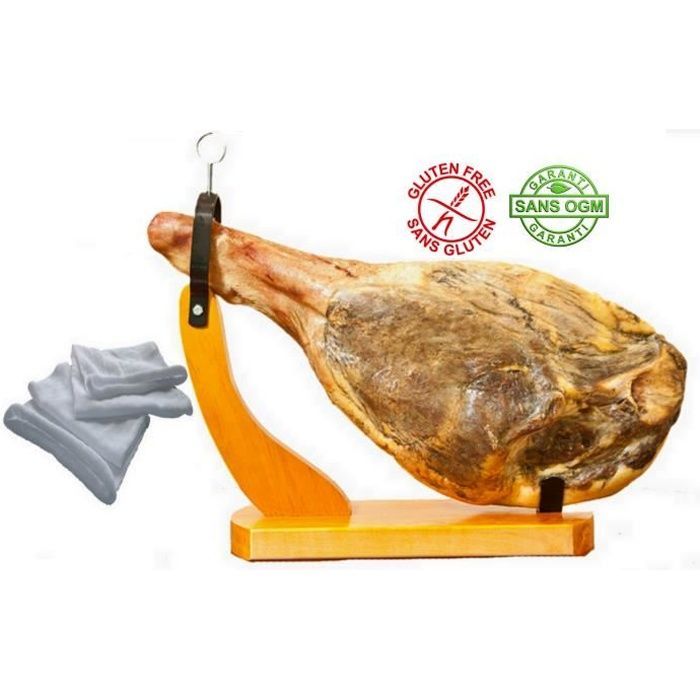 Prosciutto Serrano con osso, senza stinco, circa 6,5 kg, con gondola e sacchetto per prosciutto.