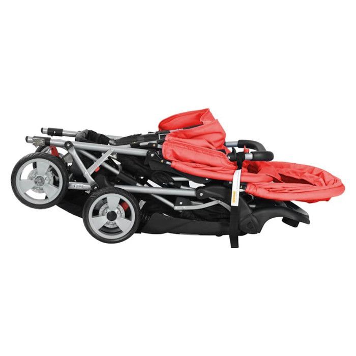 VIDAXL Double Stroller in Red and Black Steel - For Children 6 to 36 Months - Folding Canopies and Large Basket