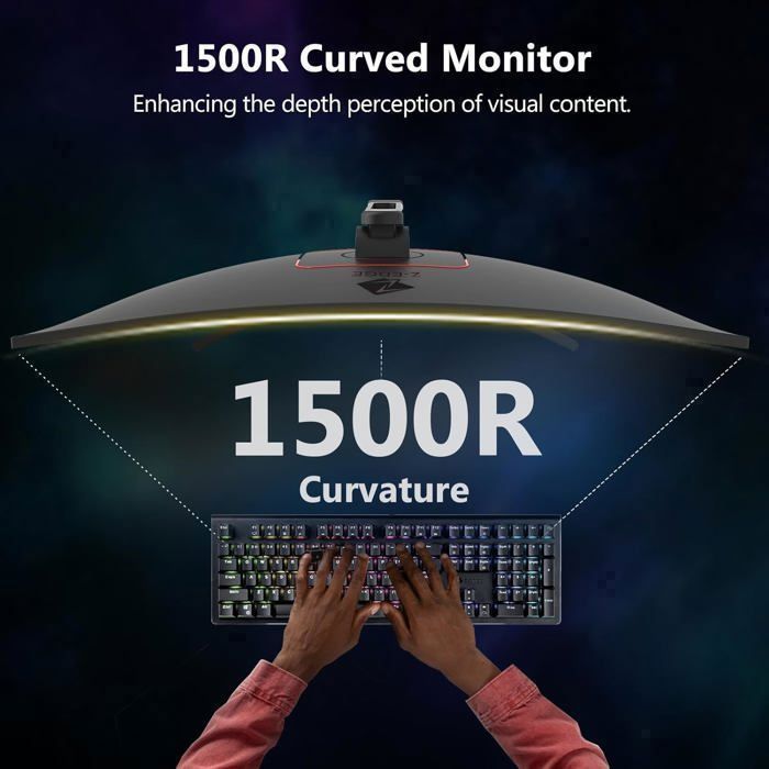 Monitor curvo Z-Edge UG27F per PC gaming, 27'', 165 Hz, 1 ms, FreeSync, FHD (1920x1080), 16:9, VA 1500R, 2* HDMI2.0 e DP1.4