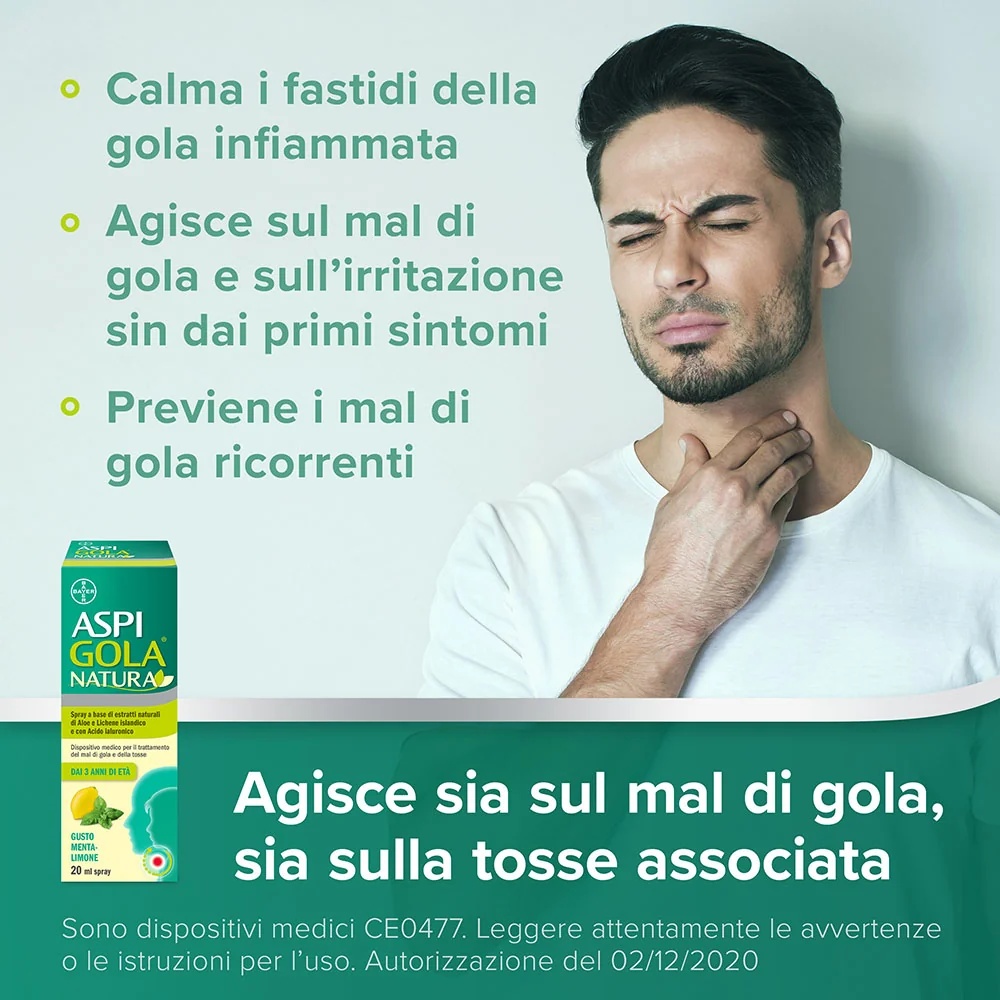 ASPIRINE Spray Aspi Gola Natura menthe citron 20 ml pour le mal de gorge et la toux