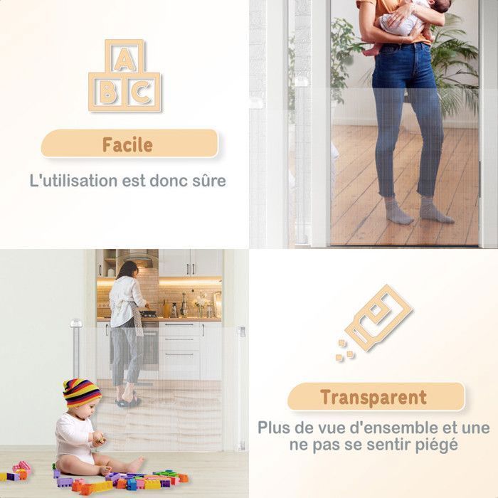 Twinky® Barrière Rétractable Bébé & Chien | Sécurité Escaliers & Maison | Protection Enfant | Design Gris 80x130 cm