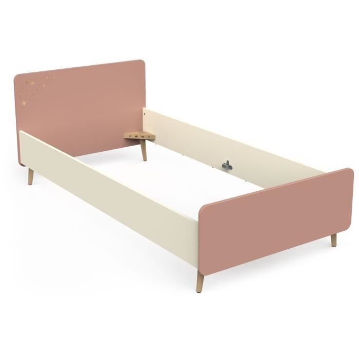 Bett- und Nachttischset - SUZIE - 90 x 190 cm - Eiche/Aprikose - DEMEYERE