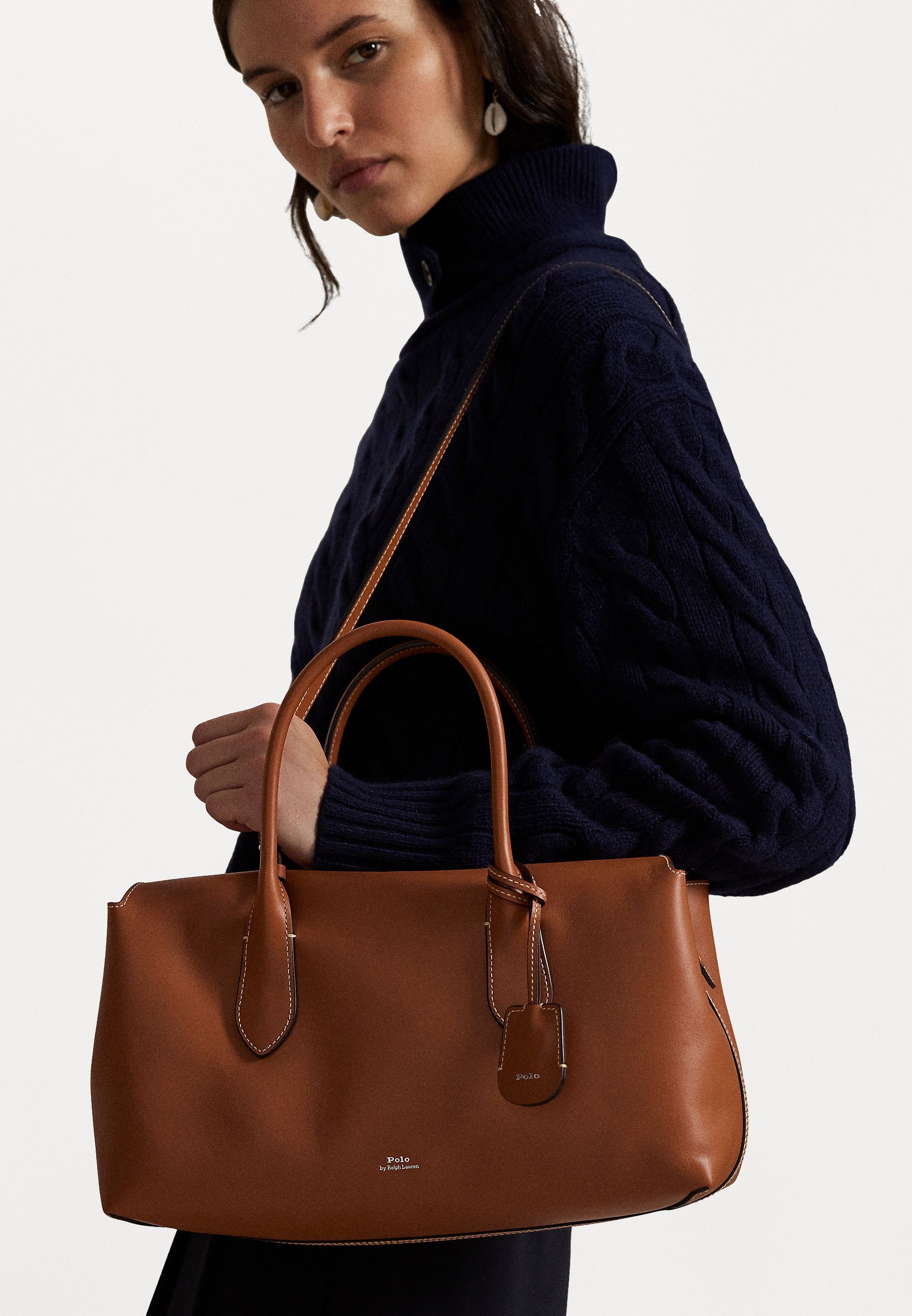 Polo Ralph Lauren BELLPORT LEATH SATCHEL - Rankinė - konjako spalvos