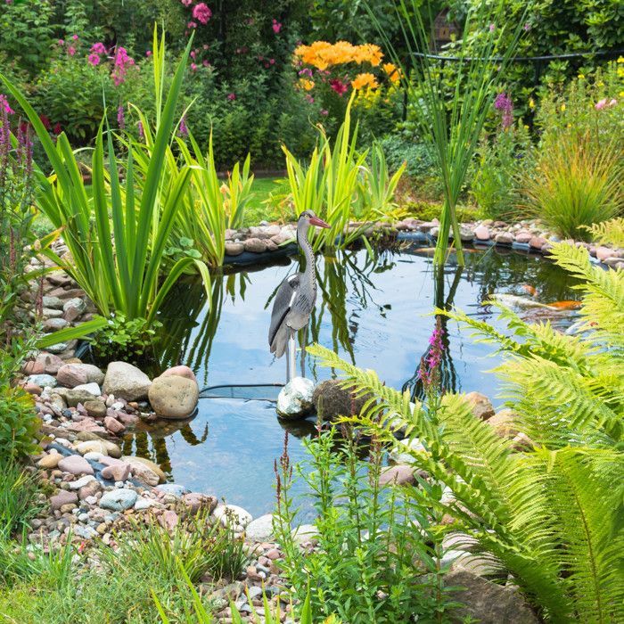 Relaxdays Reiher-Dekofigur, Schutz vor Fischfängern, stehender Vogel, Teich, pflanzbar, PE, Grau