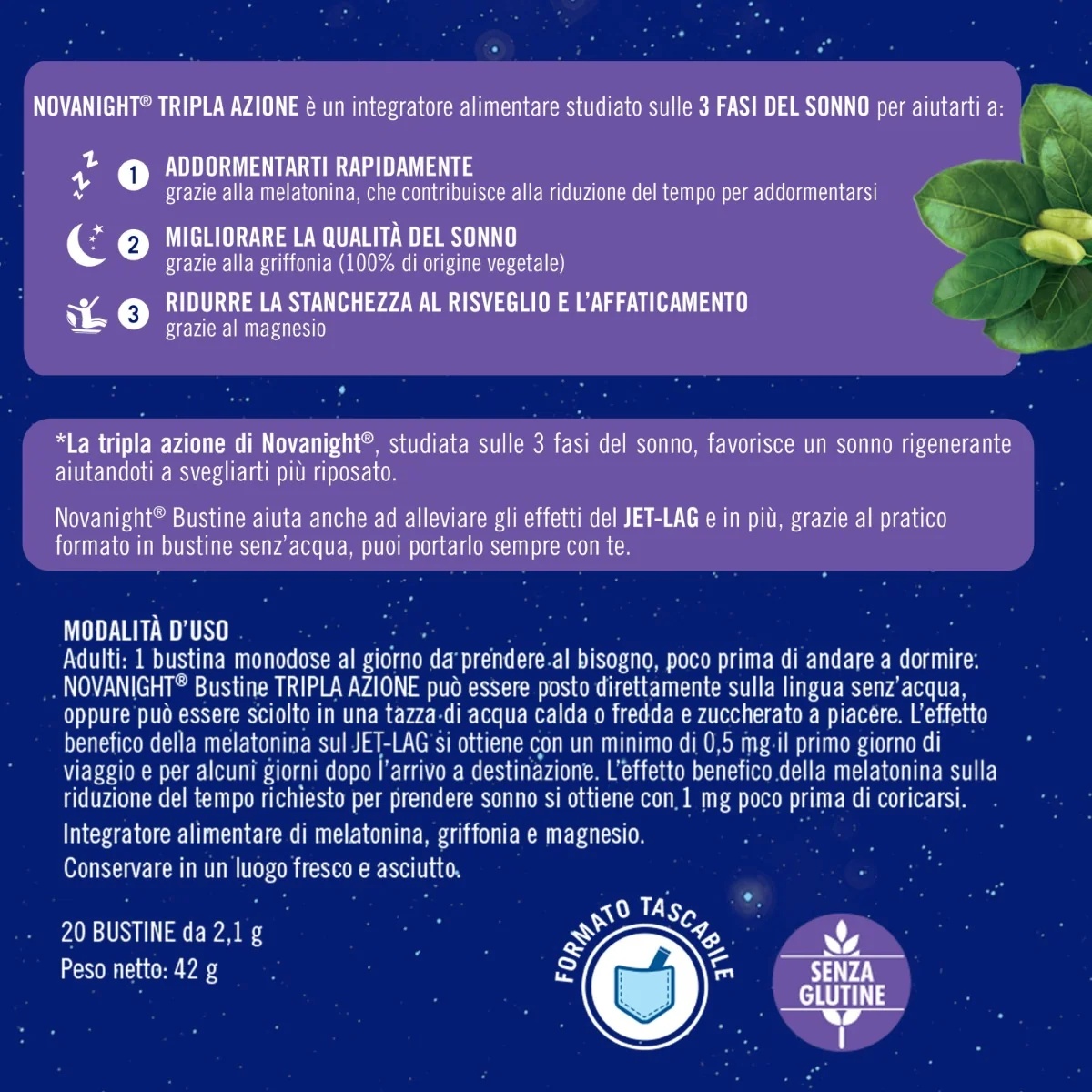 NOVENIGHT Novanight 20 sachês Triplo efeito Suplemento alimentar para dormir